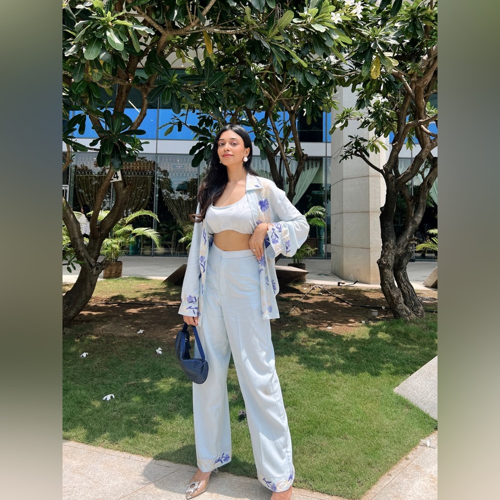 Ethnic Linen Blue Co-Ord Set - Picture 1 of 4